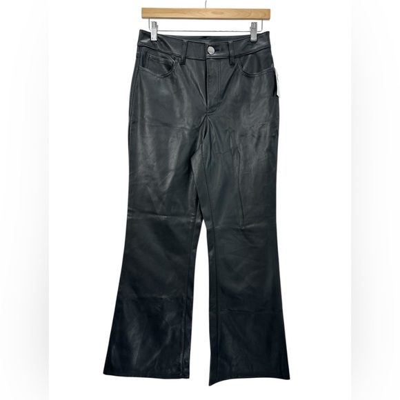 INC Faux Pleather Pants Black Flare High Rise Edgy Moto Y2K Streetwear Size 6P - Picture 2 of 14
